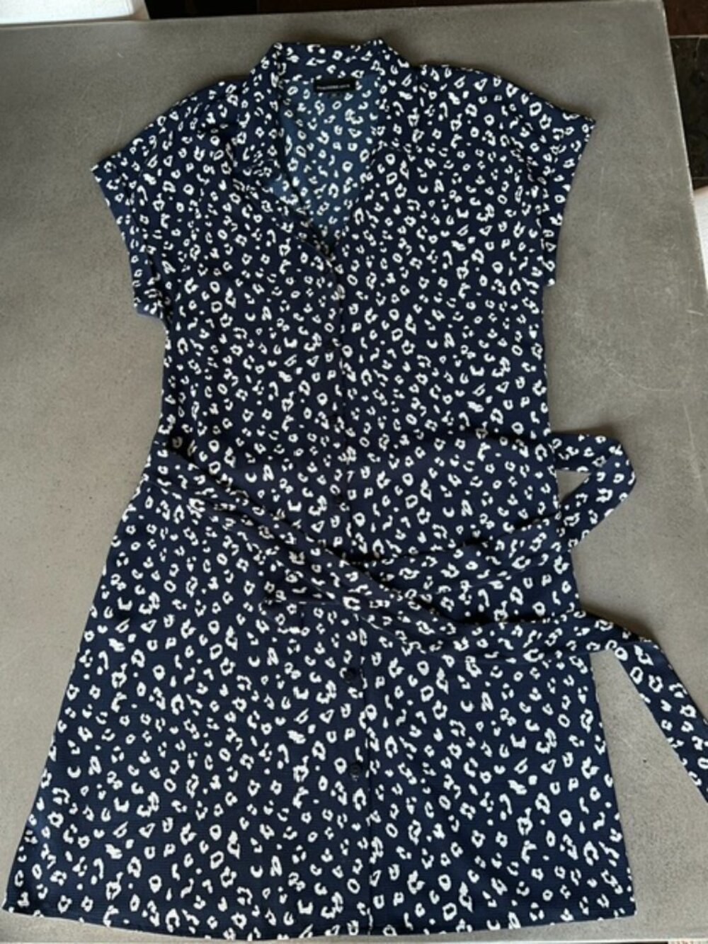 Fortune + Ivy Navy Leopard Print Belted Dress- Size XL